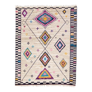 Modern Moroccan Style Handmade Multicolor Tribal Wool Rug For Sale
