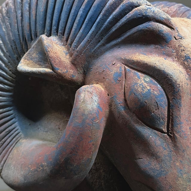 Vintage Monumental Modernist Raku Fired Ceramic Ram’s Head For Sale - Image 12 of 12