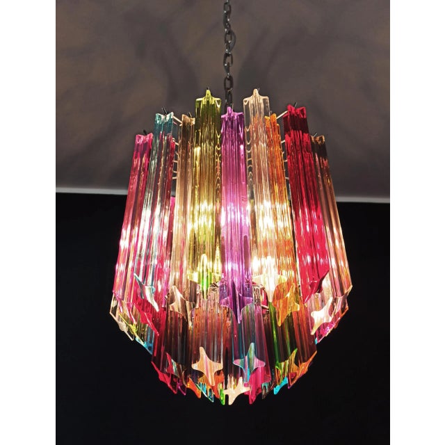 Mid-Century Modern Medium Murano Glass Chandelier 47 Multicolored Prisms For Sale - Image 3 of 11