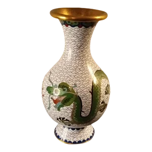 1980s Brass Cloisonne Dragon Motif Vase