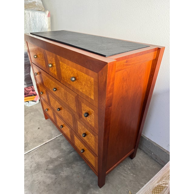 Baker Furniture Company Vintage Baker Furniture Burl and Mahogany Chest With Slate Top – Postmodern / Art Deco Influence For Sale - Image 4 of 10