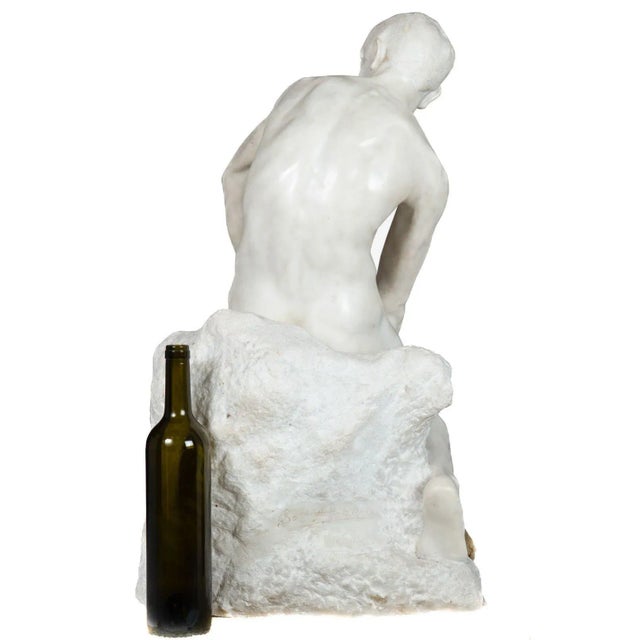 Italian Carved Carrara Marble Art Deco Sculpture of “Stone Carver” by Barsanti For Sale - Image 4 of 12