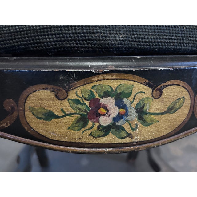 Antique Ebonized Regency Style Floral Painted Side Chair For Sale - Image 12 of 13