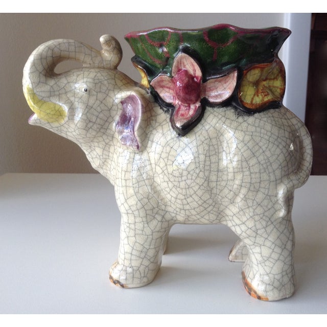 Japanese Ceramic Crackle Elephant Planter Chairish
