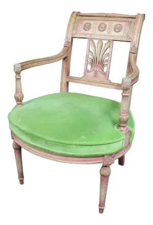 French Style Paint Decorated Carved Open Armchair