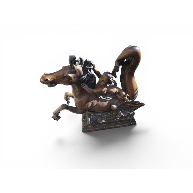 Gold Mythological Sculptures Depicting Putti Riding Seahorses, 1950, Bronze, Set of 2 For Sale - Image 8 of 11