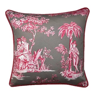 Manuel Canovas Elegant Cerise Toile Designer Pillow With Down/Feather Insert For Sale