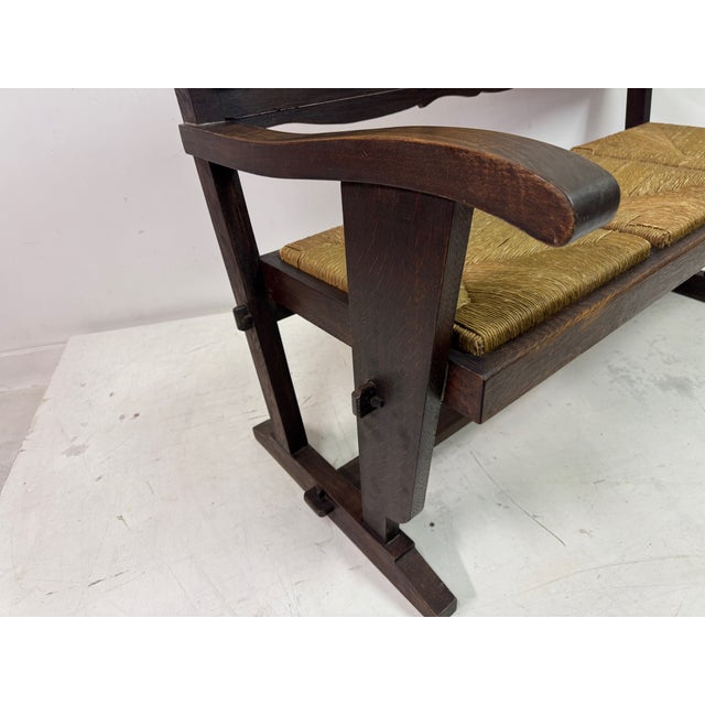 Vintage French Rush Seat Bench, 1950s For Sale - Image 9 of 17