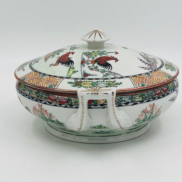 Vintage Chinoiserie Famille Rose Porcelain Covered Tureen Centerpiece - Rooster and Bok Choy Cabbage For Sale - Image 16 of 16
