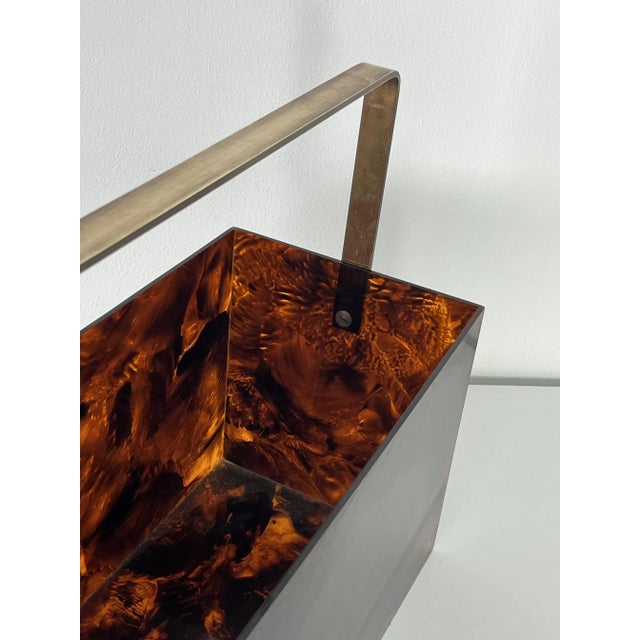 Metal Mid-Century Acrylic Glass and Brass Magazine Rack, Italy, 1960s For Sale - Image 7 of 10