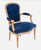 Antique French Louis XVI Style Blue Velvet Armchair, Circa 1900 A wonderfully decorative French armchair—the deep...