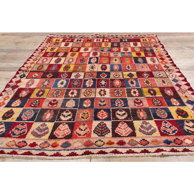 Pink Vintage Persian Lori Checkerboard Rug - 05'01 X 07'08 For Sale - Image 8 of 9