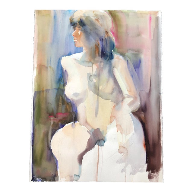 Original Vintage Female Nude Study Watercolor Lg For Sale