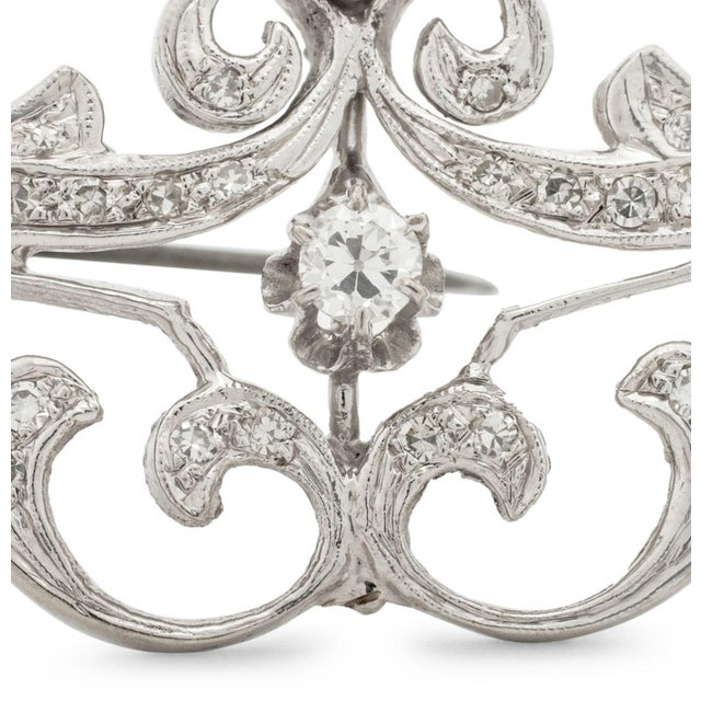 Art Deco 14k White Gold Diamond Lace & Spray Pin Pendant For Sale - Image 3 of 6