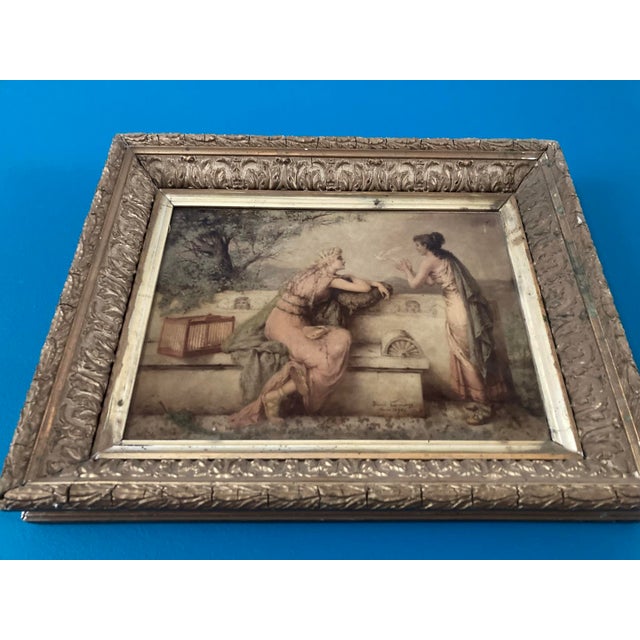 Attributed to Diana Coomans – “Le Messager De L'Amour” (1890) – Reverse Glass Artwork, Signed For Sale - Image 4 of 11