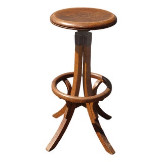 Antique Industrial Adjustable Swivel Oak Drafting Stool Barstool 1of3 ~ # 1 For Sale