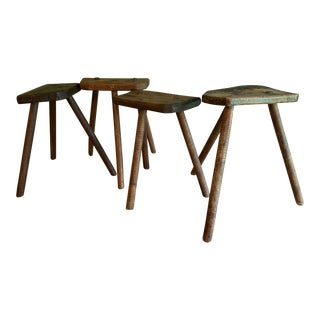 English Antique Elm Tripod Milking Stools - Set of 4 For Sale