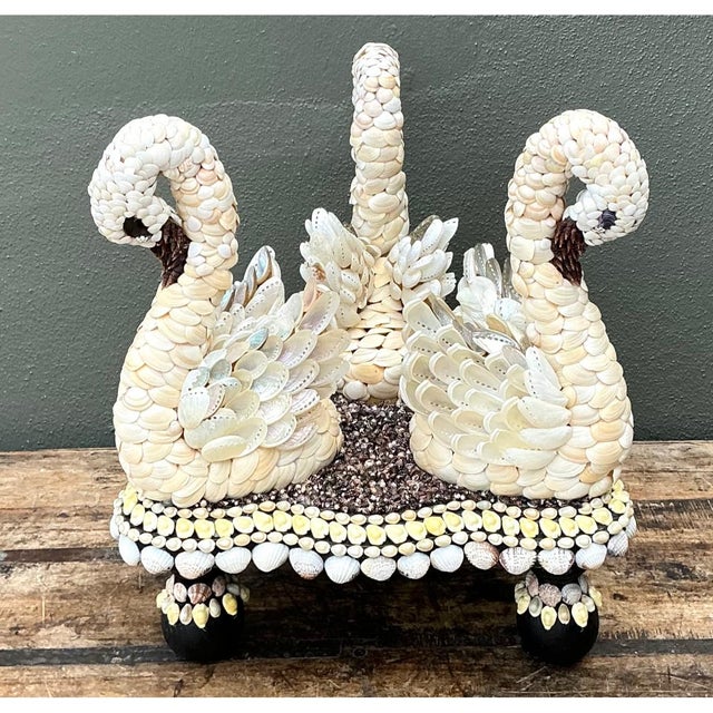Vintage Shell Encrusted Wood Swan Table For Sale - Image 9 of 13