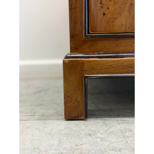 Late 20th Century Pair of Drexel Heritage Burlwood Nightstands With Brass Ring Hardware For Sale - Image 10 of 16