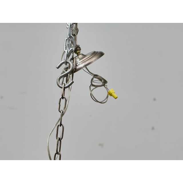 English Midcentury Nickel Bell Lantern With Glass Dome and Three Lights For Sale - Image 11 of 16