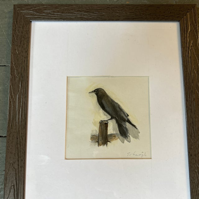 Contemporary original crow painting by Stephen Heigh. Signed and framed. Measures approximately 9.25x11.25 overall. Check...