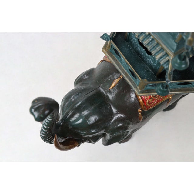 Wood Dark Green Elephant Carrying Pagoda Sculpture For Sale - Image 7 of 10