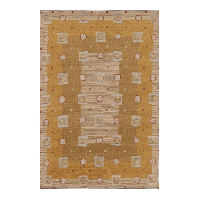 Contemporary Art Deco Style Geometric Gold Wool Rug, by Rug & Kilim, India For Sale