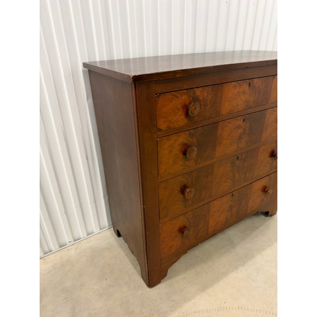 Mid 19th Century 19th Century American Empire Figured Wood Four-Drawer Chest of Drawers Flame Mahogany For Sale - Image 5 of 12
