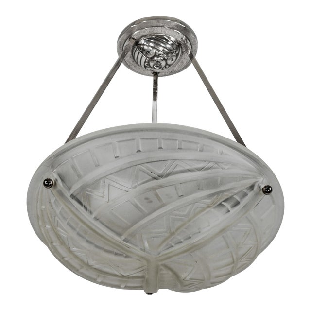 Geometric French Art Deco Pendant Light by Noverdy - 1930s For Sale
