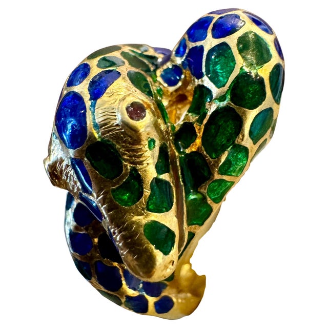 Blue & Green Enamel Snake Animal Cocktail Ring in 18 Karat Yellow Gold Size 5 For Sale - Image 15 of 18