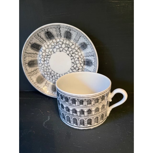 Piero Fornasetti Vintage 1951 Fornasetti Archittura Cappuccino Cups and Plates Set- 8 Pieces For Sale - Image 4 of 6