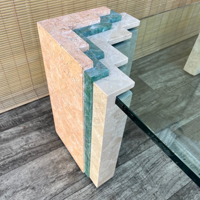 Tan Postmodern Maitland Smith Style Tessellated Mactan Stone Coffee Table. Circa 1980s For Sale - Image 8 of 17