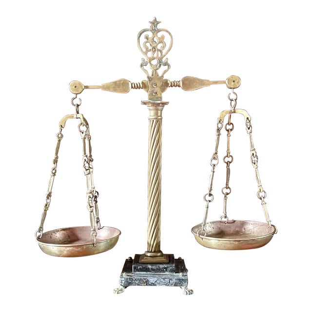 Vintage Italian Brass and Marble Balance Scales For Sale