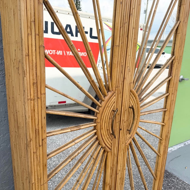 Wood Vintage Boho Chic Penciled Mirrored Starburst Armoire For Sale - Image 7 of 10