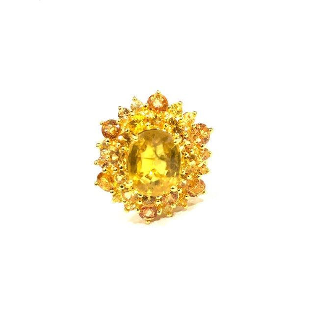 Yellow Bochic “Orient” Vintage Yellow Sapphire Cluster Ring Set In 18K Gold & Silver For Sale - Image 8 of 9