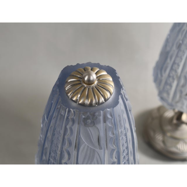 Blue Donna Paris Pair of French Art Deco Blue Glass Table Lamps - 1930s For Sale - Image 8 of 10