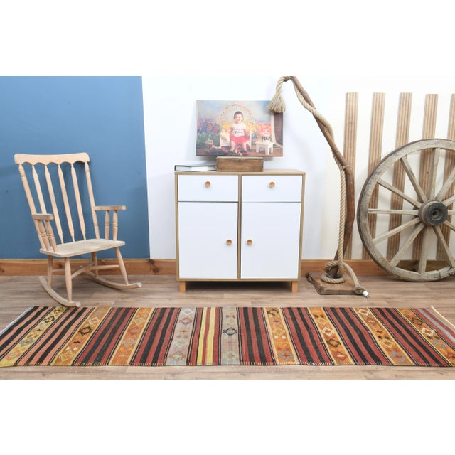 Red 1970s Turkish Oushak Handmade Wool Cotton Red Kilim Runner Rug For Sale - Image 8 of 11