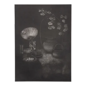 Glass and Baskets, Olivia Munroe Mezzotint, Signed in Pencil