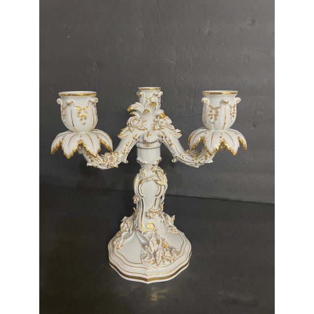 Antique Rococo Porcelain 3-Light Candelabrum | Hand Gilded | 19th Century For Sale - Image 9 of 9