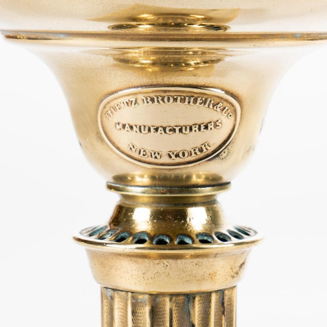 1840 Small Brass Astral Lamp on Square Marble Base by Dietz & Co. For Sale - Image 4 of 5