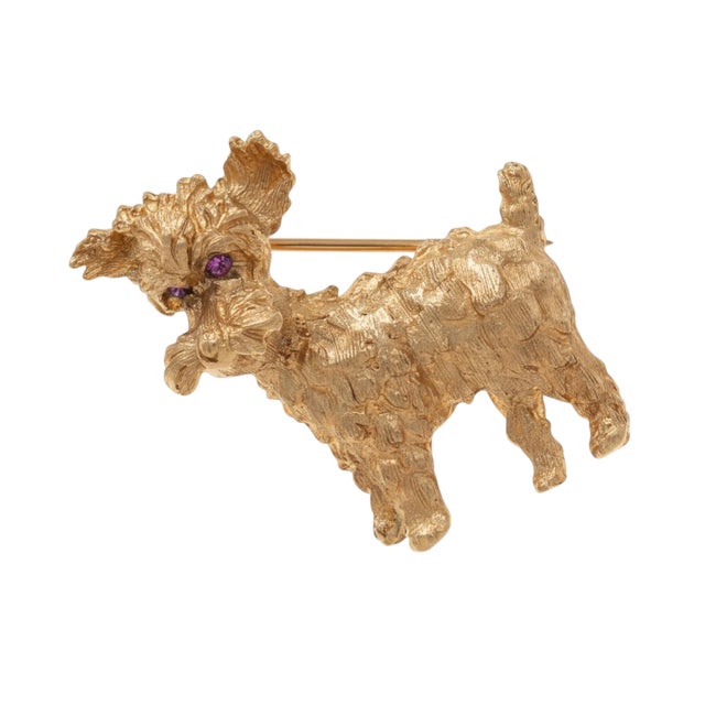 1980s 14k Yellow Plum Gold Terrier Brooch With Ruby Eyes For Sale - Image 11 of 11