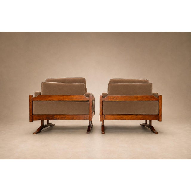 Brazilian Modern Pair of Armchairs in Caviúna and Mushroom-Taupe Mohair, Novo Rumo, 1960s For Sale - Image 14 of 18