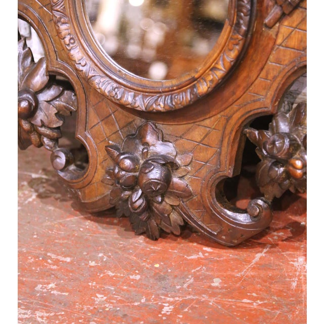 Wood 19th Century French Black Forest Style Carved Oak Mirror With Hunt Motifs For Sale - Image 7 of 8