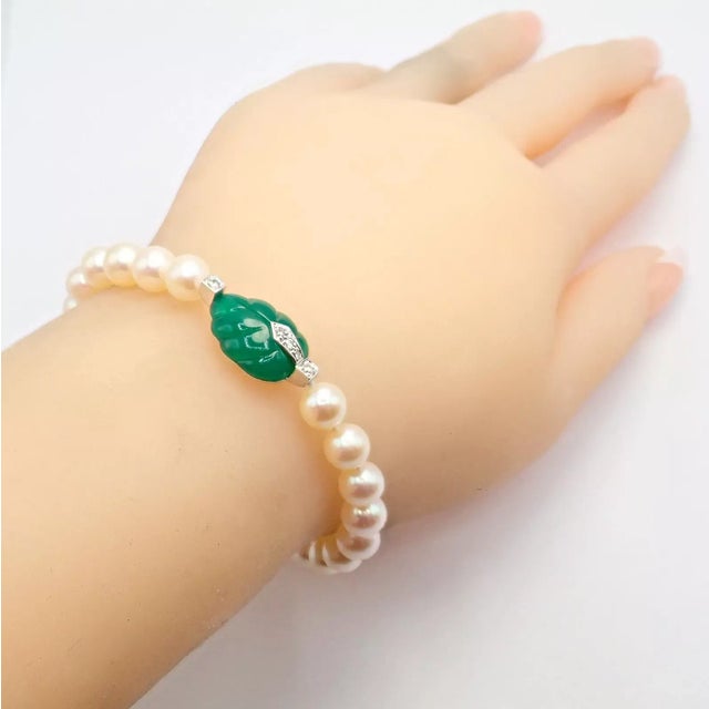 Cartier 18k White Gold 7mm Pearl Diamond Chalcedony Patiala Bracelet. Includes Cartier Service Paper from 2022. Details:...