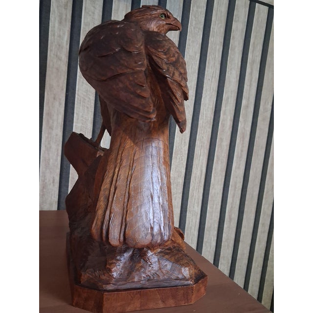 Brienz Swiss Woodcarvers, Eagle Sculpture, 1920s, Glass and Wood For Sale - Image 16 of 18