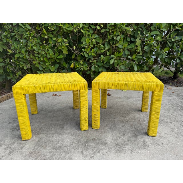 Vintage Organic Modern Wrapped Rattan Console Table With Two Matching Stools For Sale In Naples, FL - Image 6 of 11