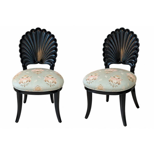 Striking set of four vintage Italian grotto-style dining chairs, circa 1970s, featuring dramatic sculptural scallop-shell...