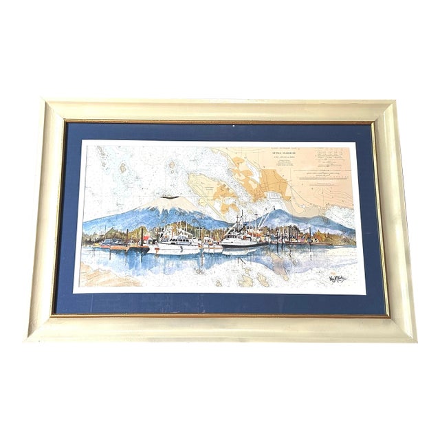 Sitka Harbor by Kay McCarty Framed Alaska Watercolor Print on Chart For Sale