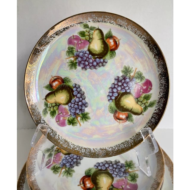 Metal 1940s Hollywood Regency Gold Fruit Porcelain Plate and Platter Set - Set of 9 For Sale - Image 7 of 8