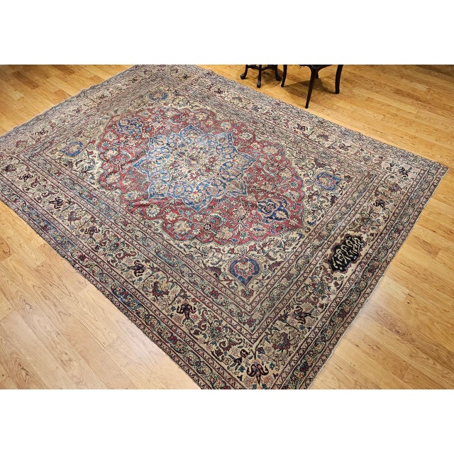 19th Century Persian Kerman Lavar Rug, Hand-Knotted Wool, Floral Pattern, Red & Ivory, 8x11 For Sale - Image 10 of 18